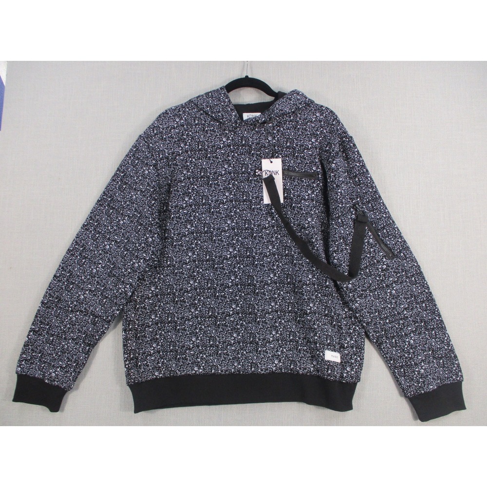 KDNK‎ Los Angeles Mens Black White Static Print Utility Hoodie KDT1004 Large NWT